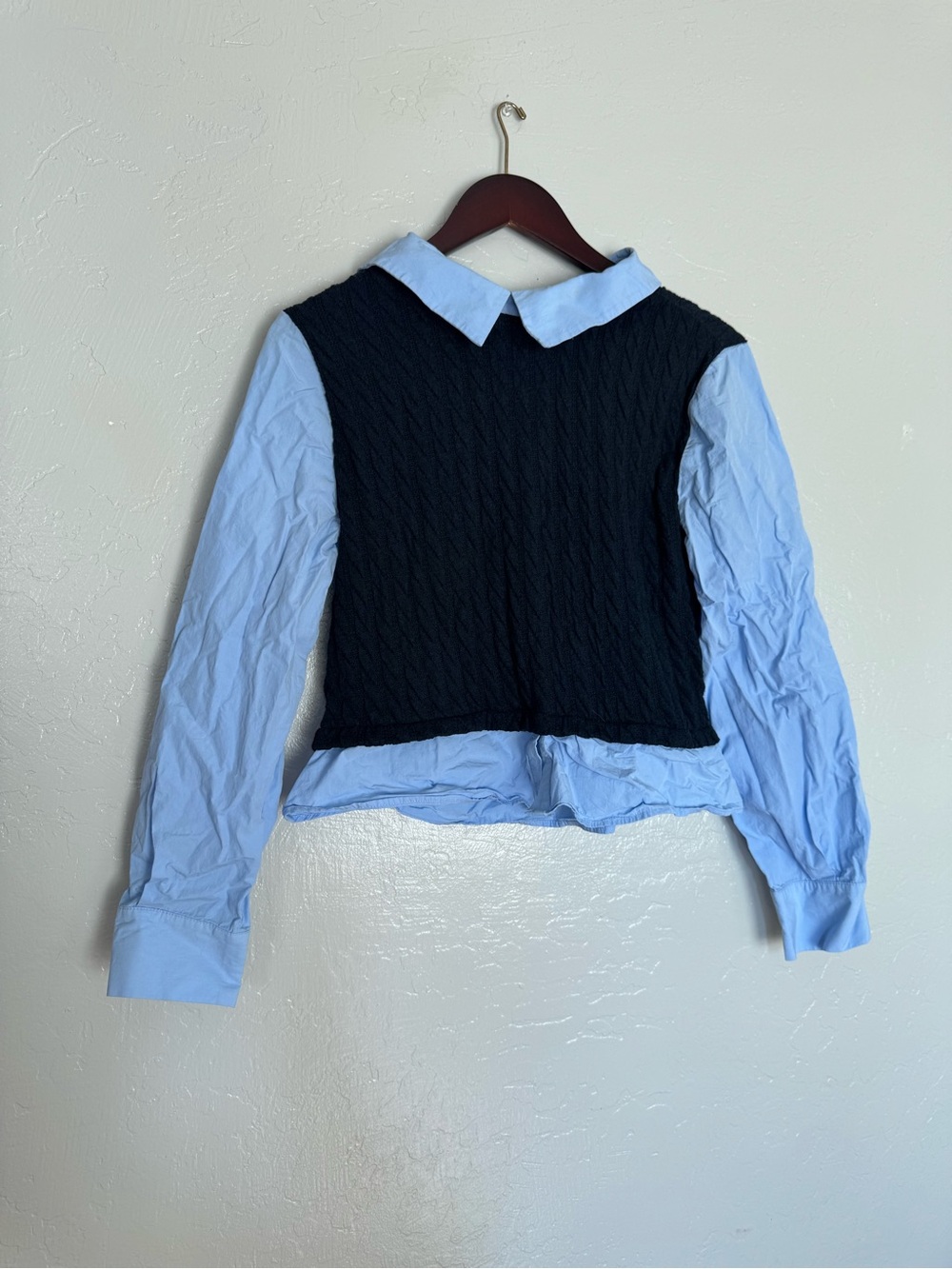 Zara Black Knit Vest Over Light Blue Button-Down Shirt - Women's Top
